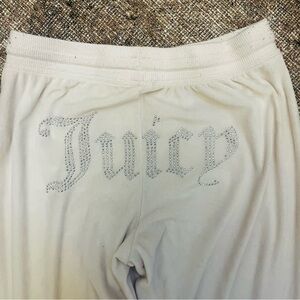 Retro Y2K Juicy Couture Off-White Bedazzled Rhinestone Velour Lounge Pants M